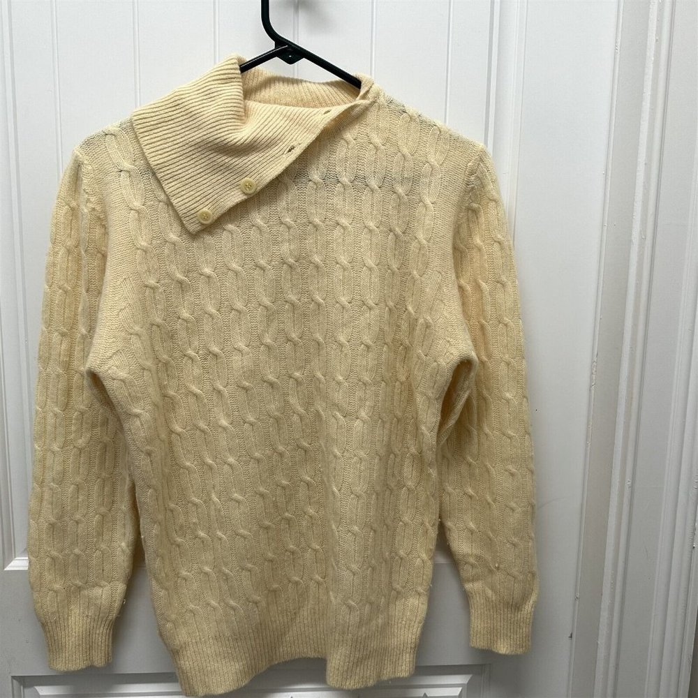 Deans Of Scotland Womens Vintage Sweater Lambswool Angora Ivory Cable Knit